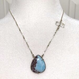 Teardrop Larimar Pendant Necklace 925 Sterling Silver 16–18” Chain